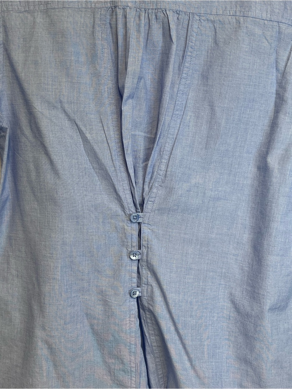 CAbi Light Blue Chambray Button-Front Pleated Pintuck Long Sleeve Blouse - Picture 6 of 9